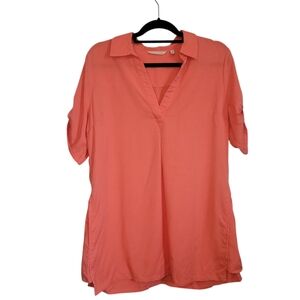Soft Surroundings Tencel Lyocell Coral Tunic Top Size L Collared Casual V Neck